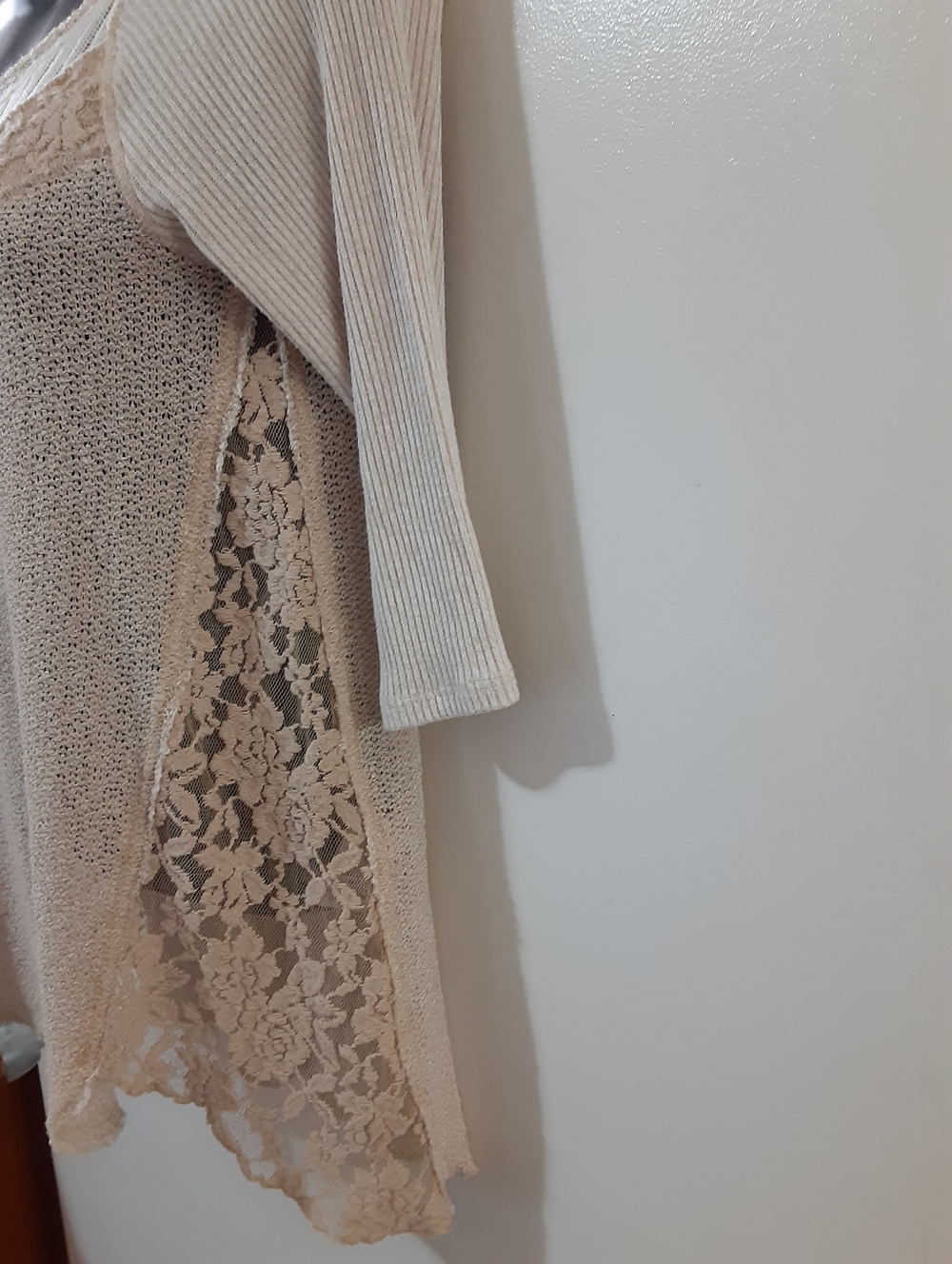 We The Free Cream Textured Knit Lace Panel Boho Sweater Top Small - Picture 5 of 9